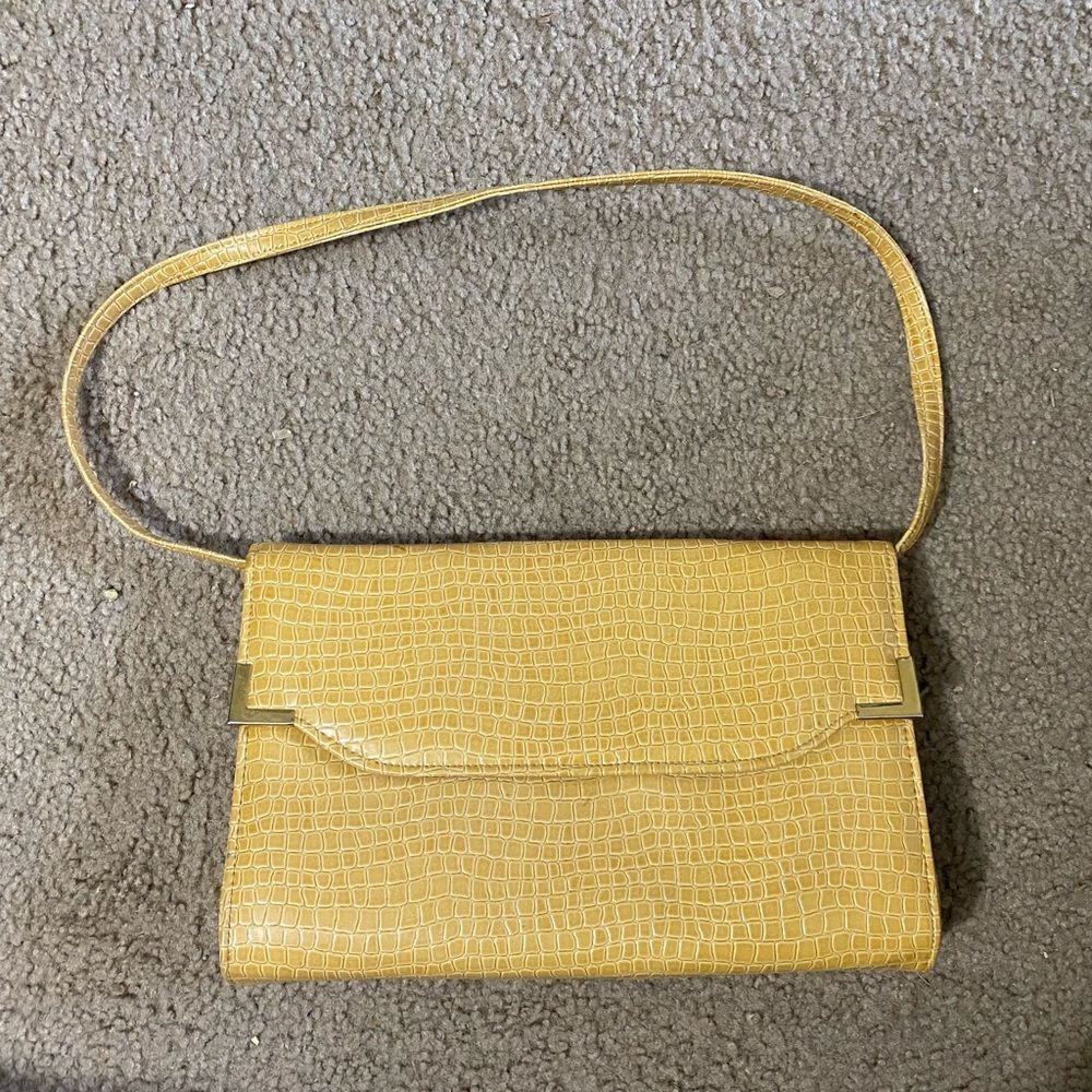 Yellow Faux Crocodile Skin Style Shoulder Bag